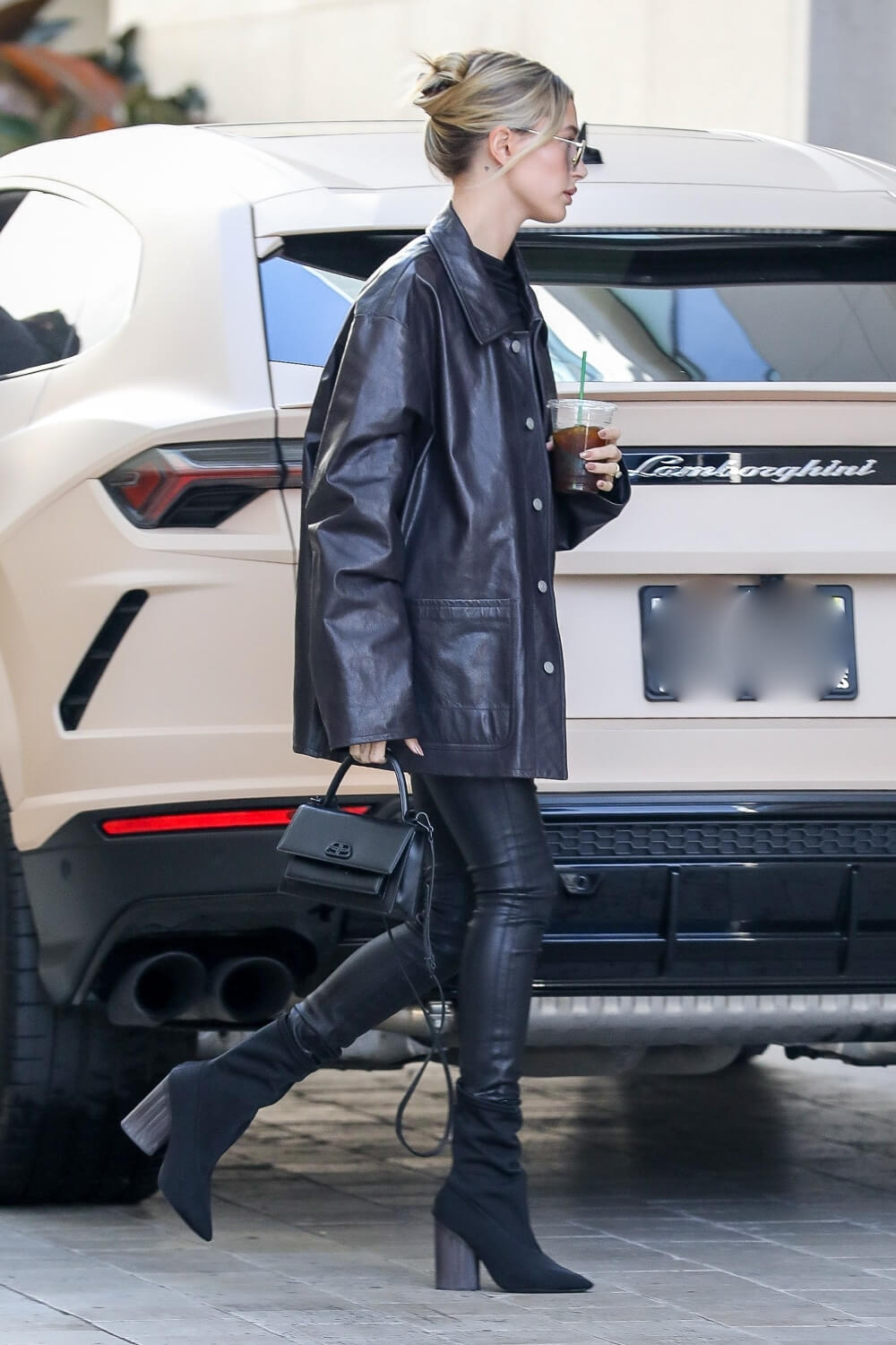 Hailey Bieber looks chic in all black ahead of a lunch meeting