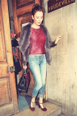 Anna Friel leaving the Vaudeville Theatre