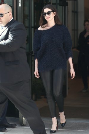 Anne Hathaway leaving a meeting in NYC
