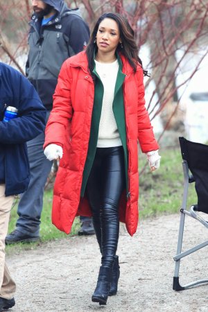 Candice Patton on the set of The Flash