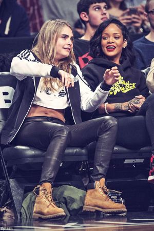 Cara Delevingne at a game between the Brooklyn Nets and the Atlanta Hawks