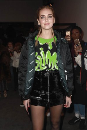 Chiara Ferragni arrives at the Jeremy Scott collection