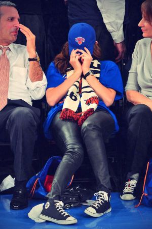 Emmy Rossum attends Oklahoma City Thunder vs New York Knicks