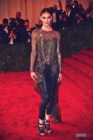 Hilary Rhoda attends the Costume Institute Gala for the Punk Chaos to Couture exhibition
