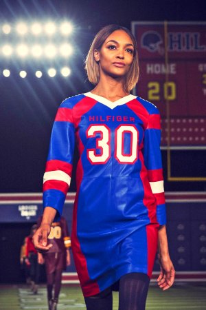 Jourdan Dunn presents a creation from the Tommy Hilfiger Fall/Winter 2015 Collection