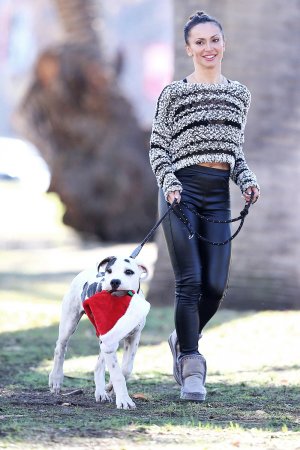 Karina Smirnoff walking her dog in Woodland Hills