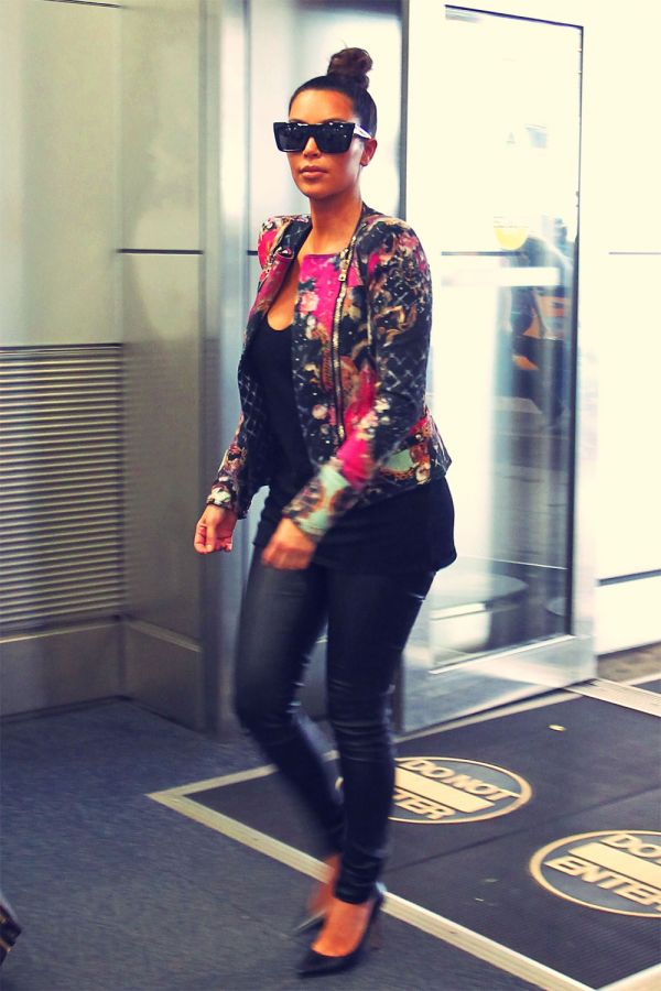 Kim Kardashian arriving for a flight