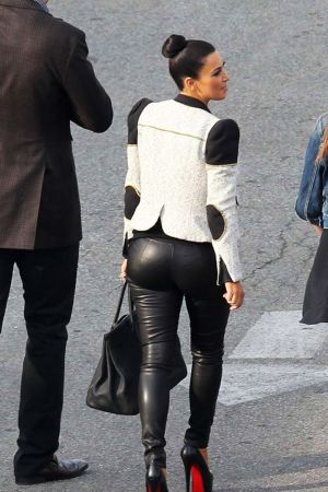 Kim Kardashian in Black Tight Pants in LA