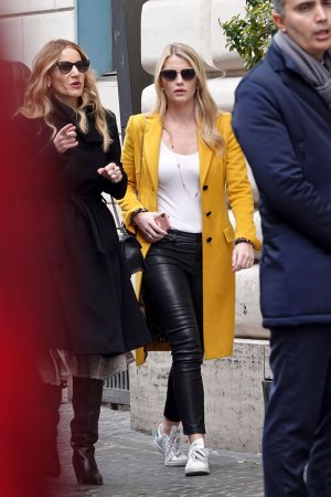 Kitty Spencer spotted wearing a yellow coat while in Rome