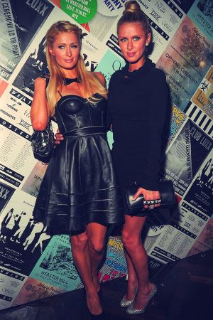 Paris Hilton in Black Leather Dress