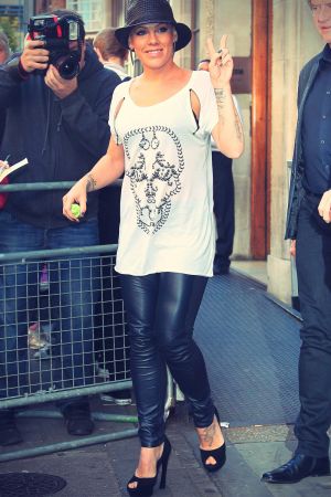 Pink outside the BBC Radio One studios