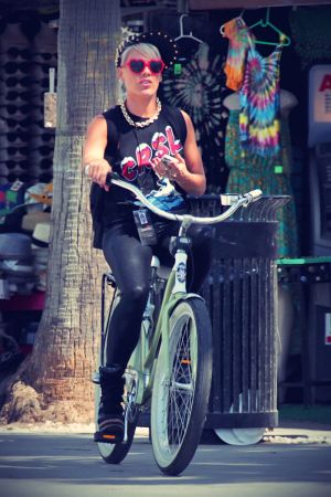 Pink riding her bike in Los Angeles