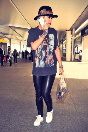 Rita Ora arriving at Heathrow airport