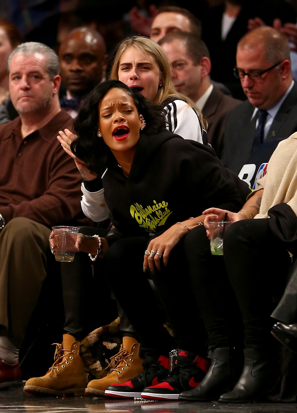 Cara Delevingne at a game between the Brooklyn Nets and the Atlanta Hawks