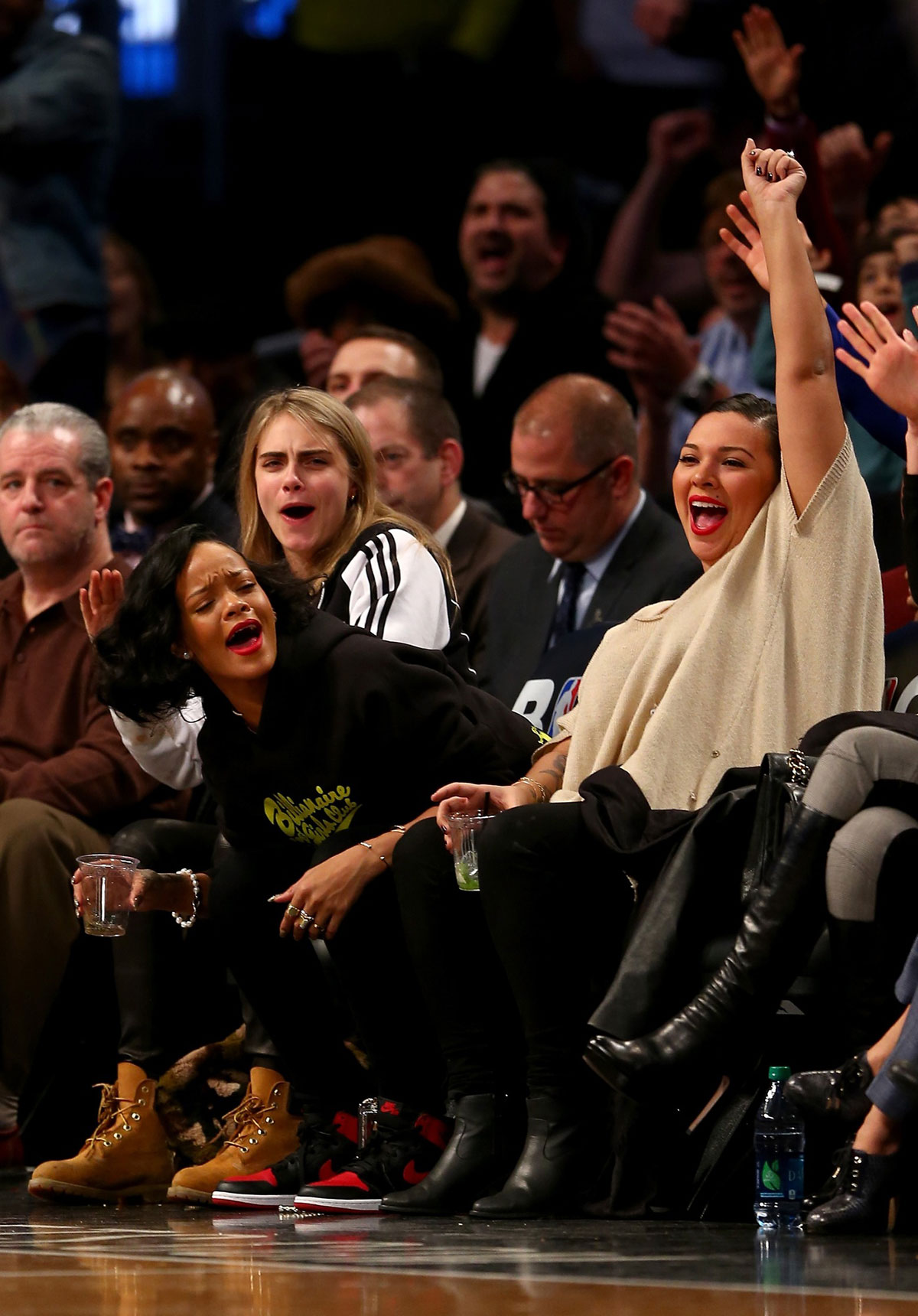 Cara Delevingne at a game between the Brooklyn Nets and the Atlanta Hawks