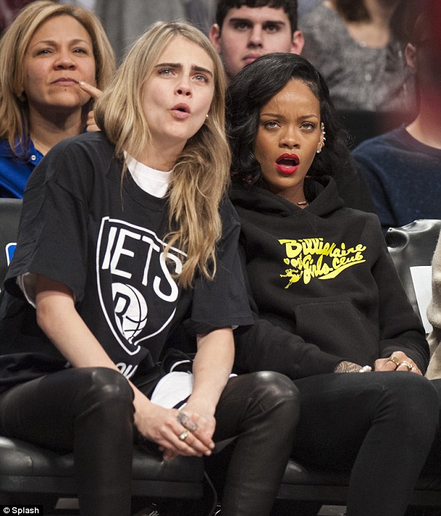 Cara Delevingne at a game between the Brooklyn Nets and the Atlanta Hawks