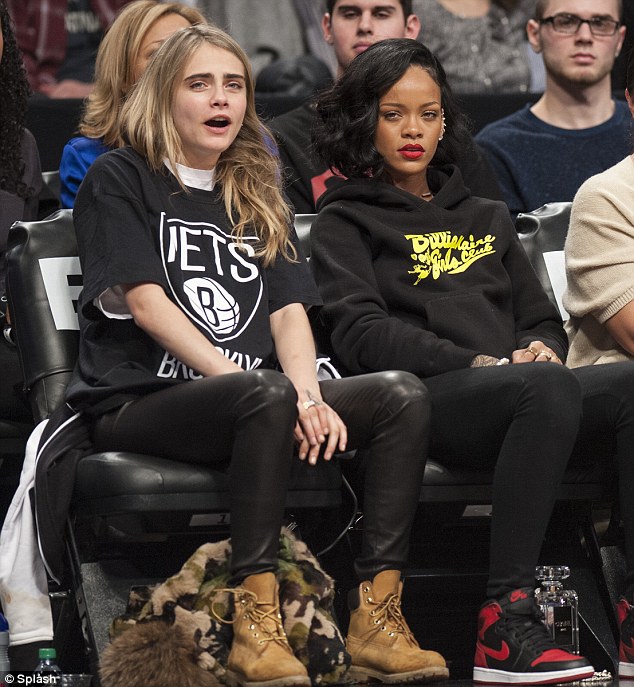 Cara Delevingne at a game between the Brooklyn Nets and the Atlanta Hawks