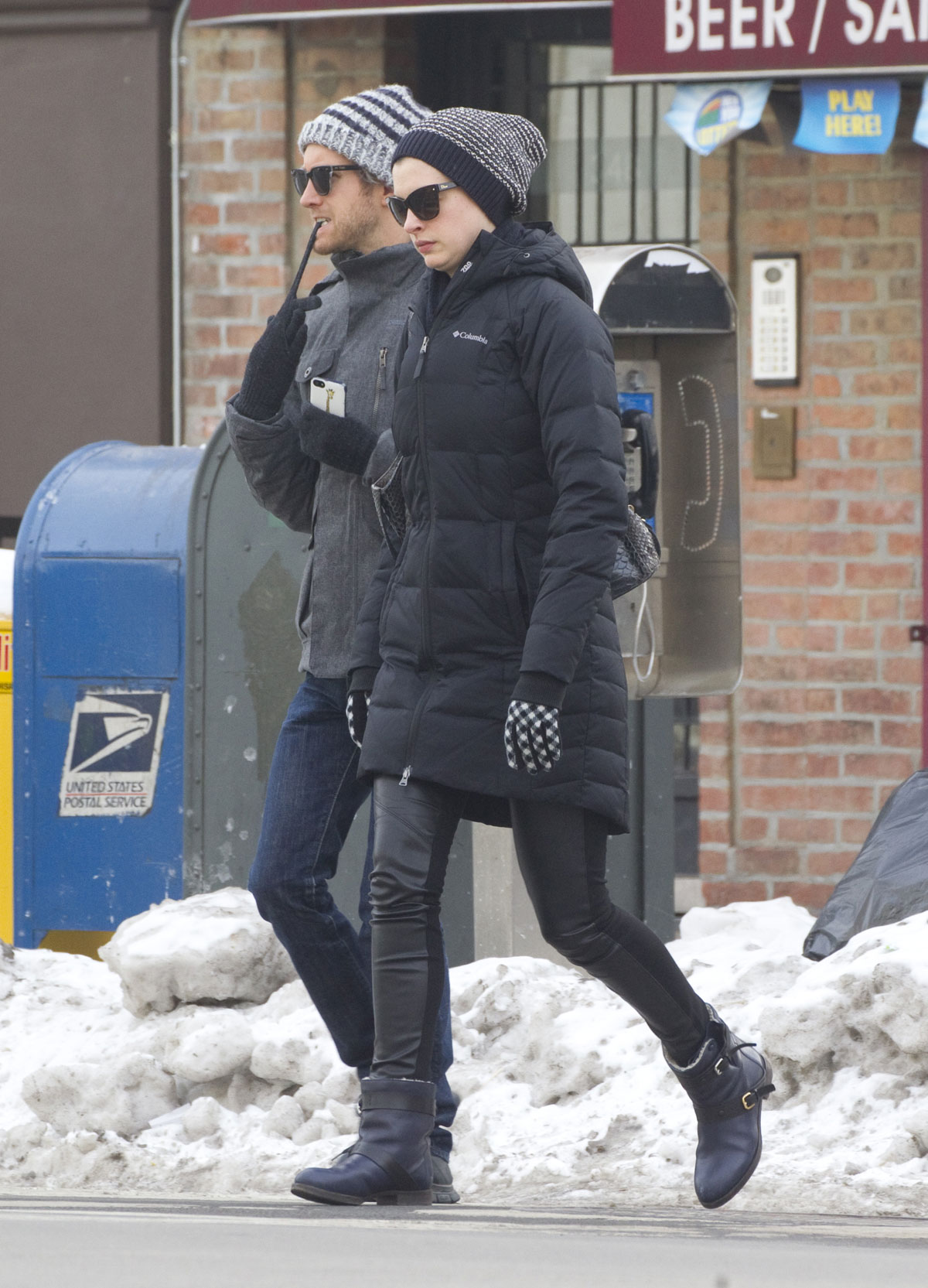 Anne Hathaway wraps up for brunch and shopping in Brooklyn