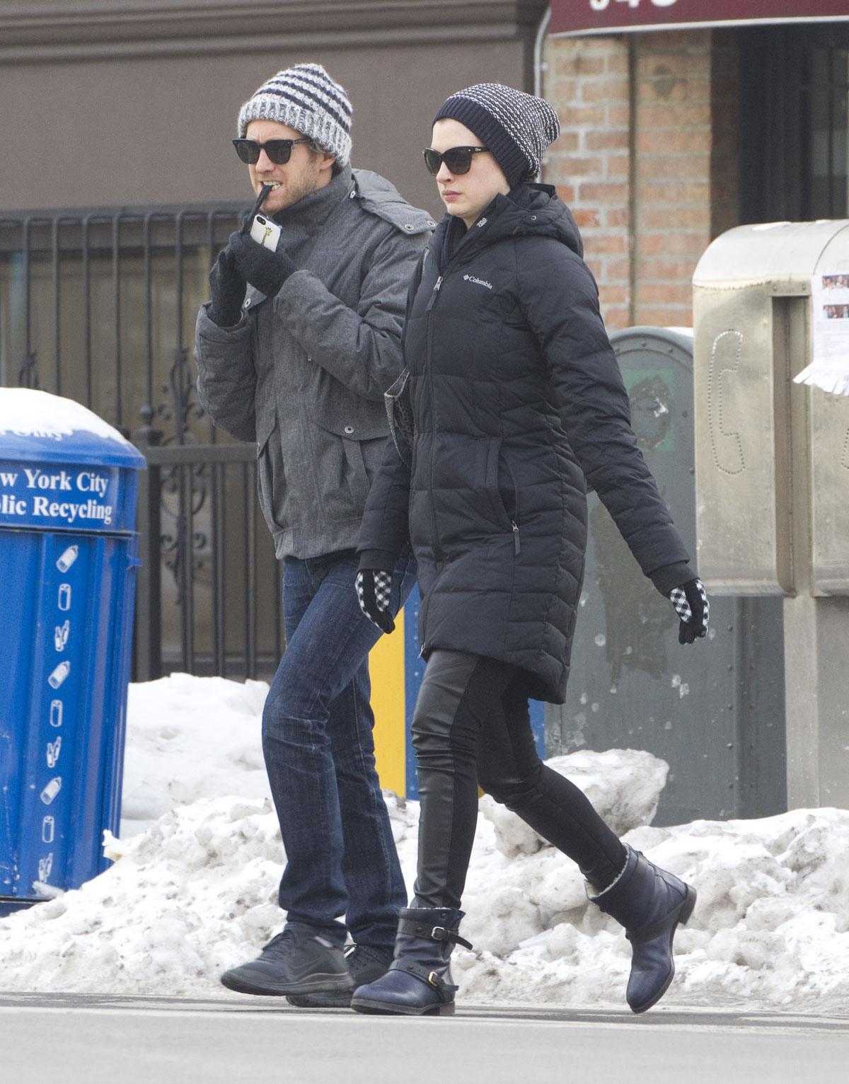 Anne Hathaway wraps up for brunch and shopping in Brooklyn