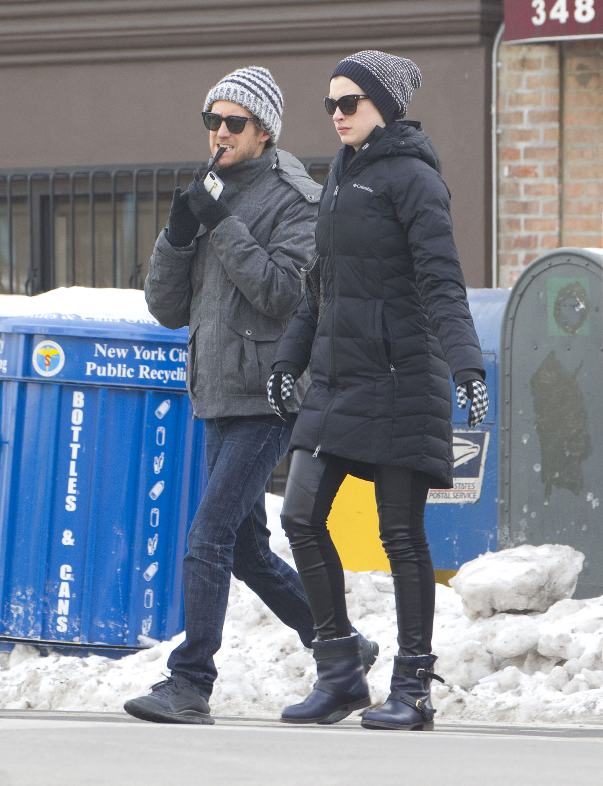 Anne Hathaway wraps up for brunch and shopping in Brooklyn