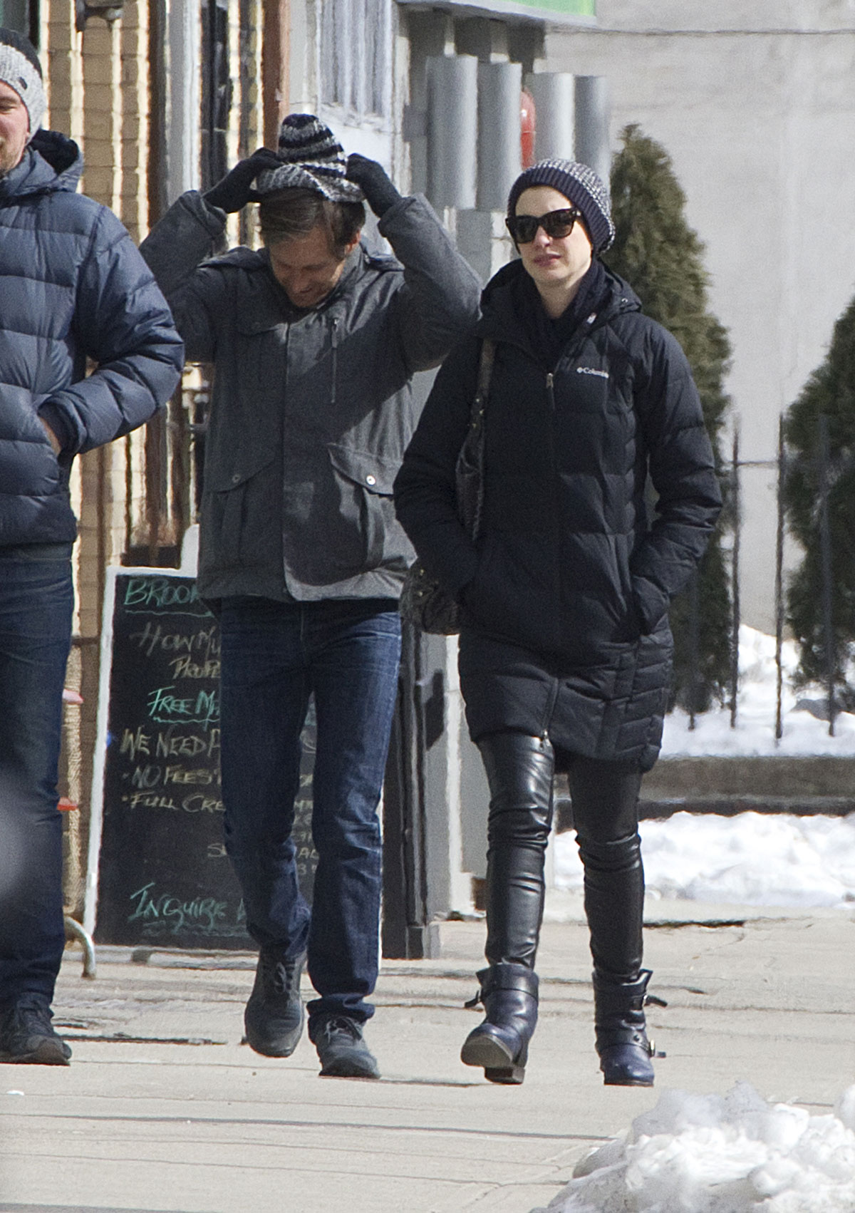 Anne Hathaway wraps up for brunch and shopping in Brooklyn