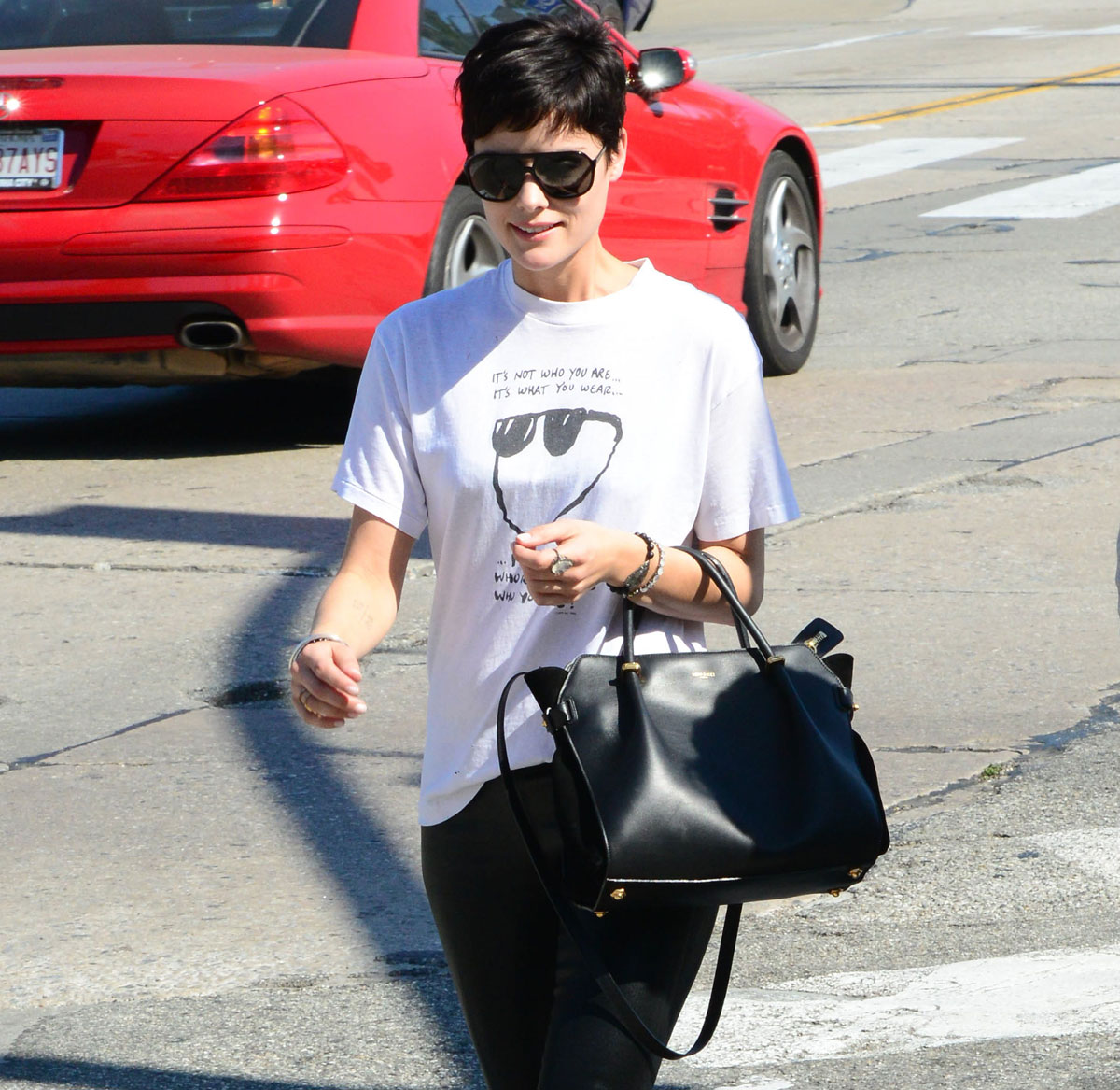 Jaimie Alexander arriving at a gym