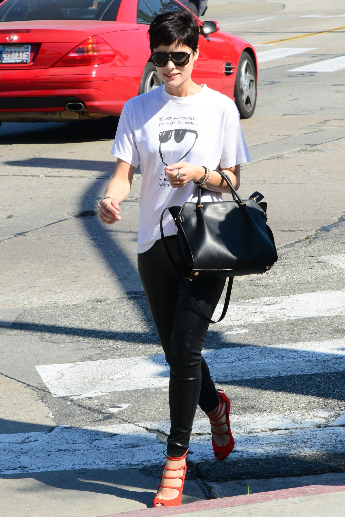 Jaimie Alexander arriving at a gym