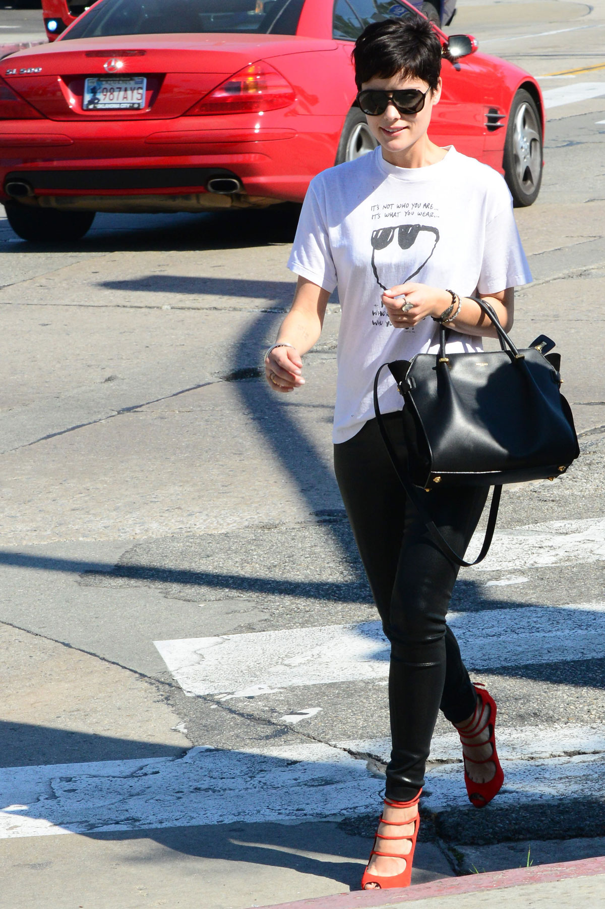 Jaimie Alexander arriving at a gym