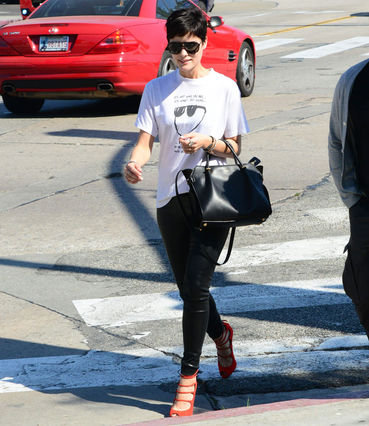 Jaimie Alexander arriving at a gym