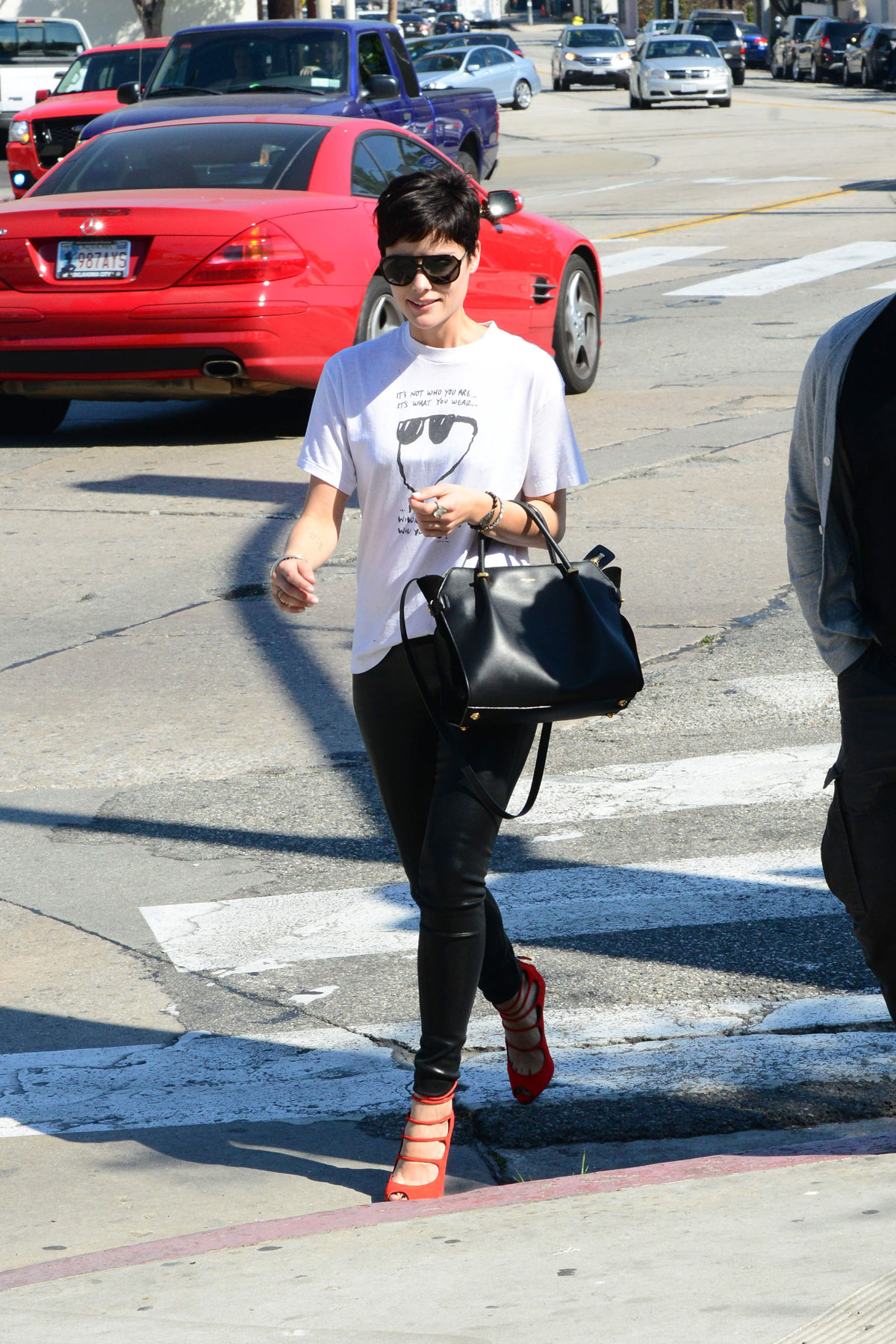 Jaimie Alexander arriving at a gym