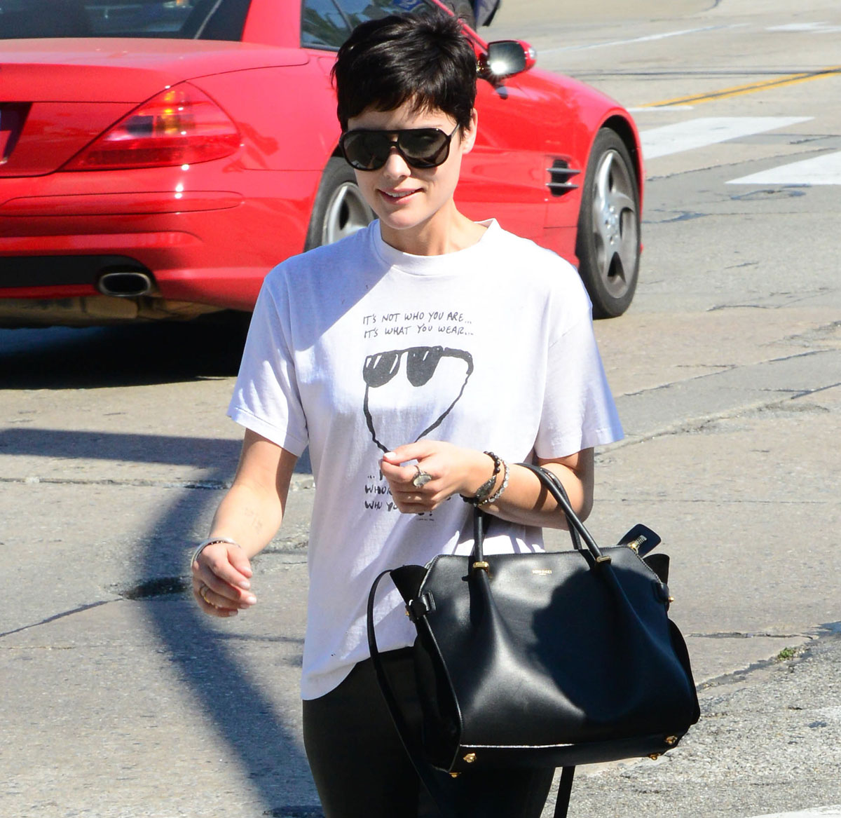 Jaimie Alexander arriving at a gym