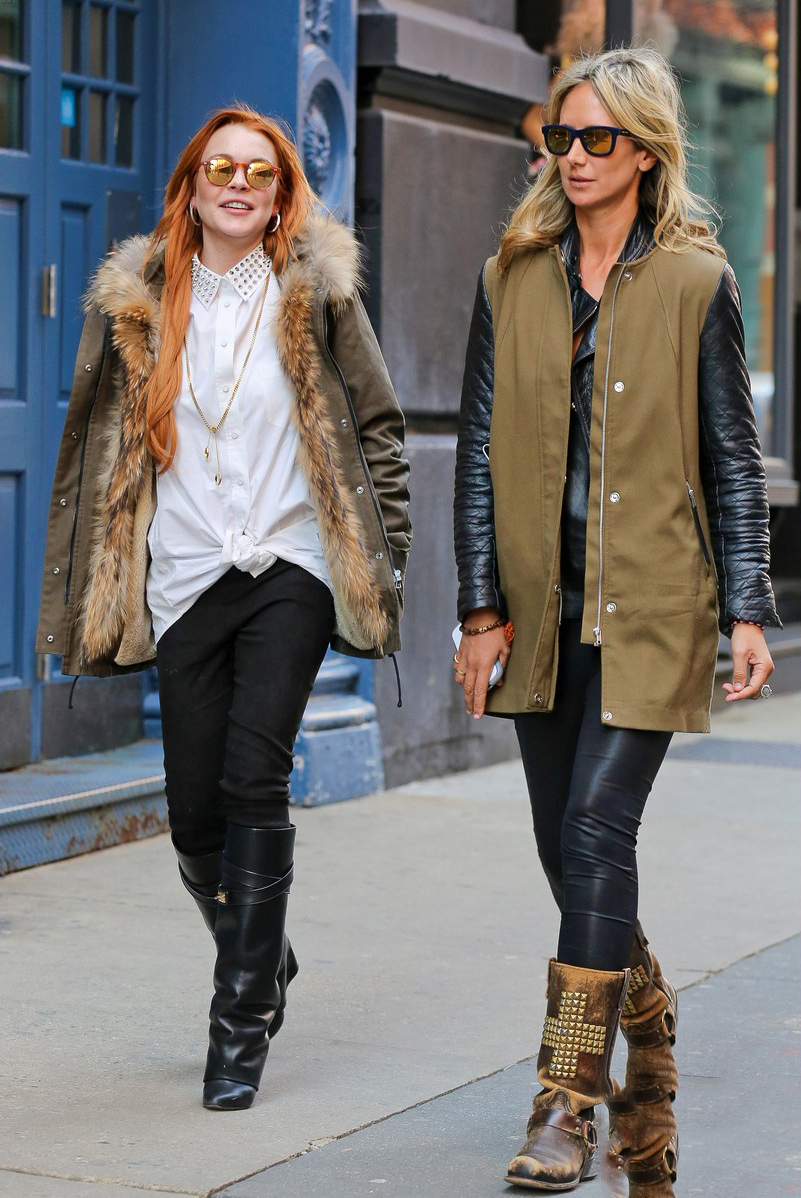 Lindsay Lohan taking a stroll with former model Lady Victoria Hervey