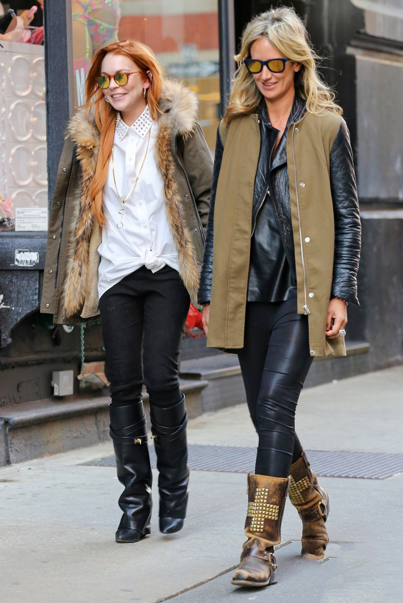 Lindsay Lohan taking a stroll with former model Lady Victoria Hervey