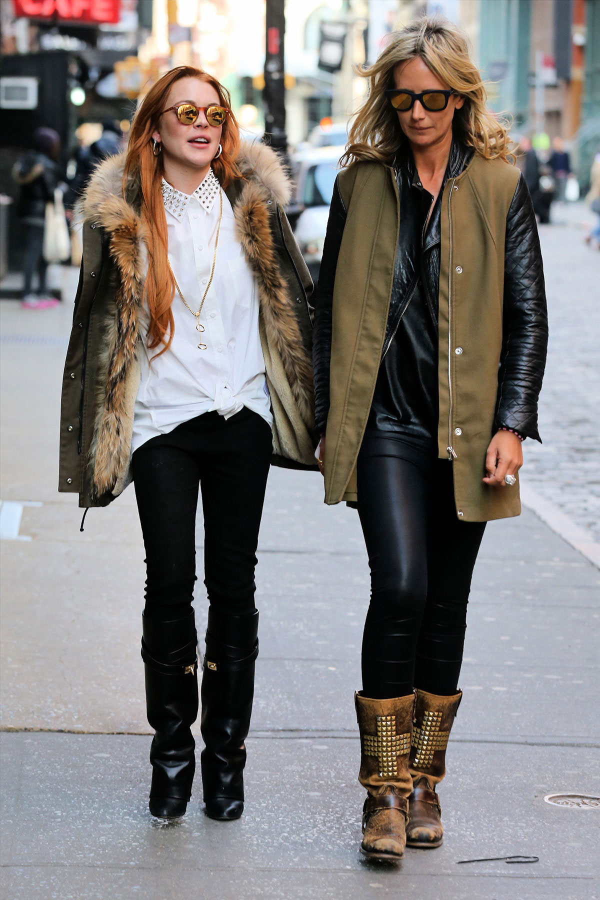 Lindsay Lohan taking a stroll with former model Lady Victoria Hervey