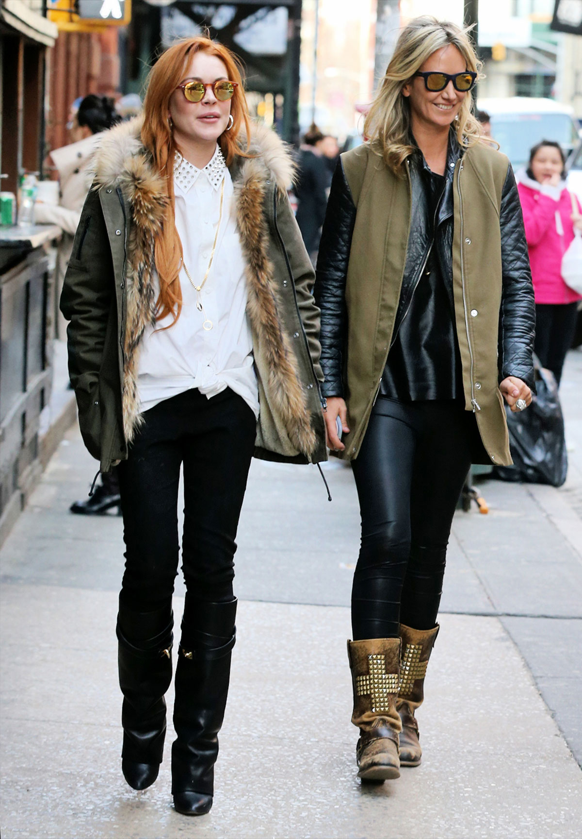 Lindsay Lohan taking a stroll with former model Lady Victoria Hervey