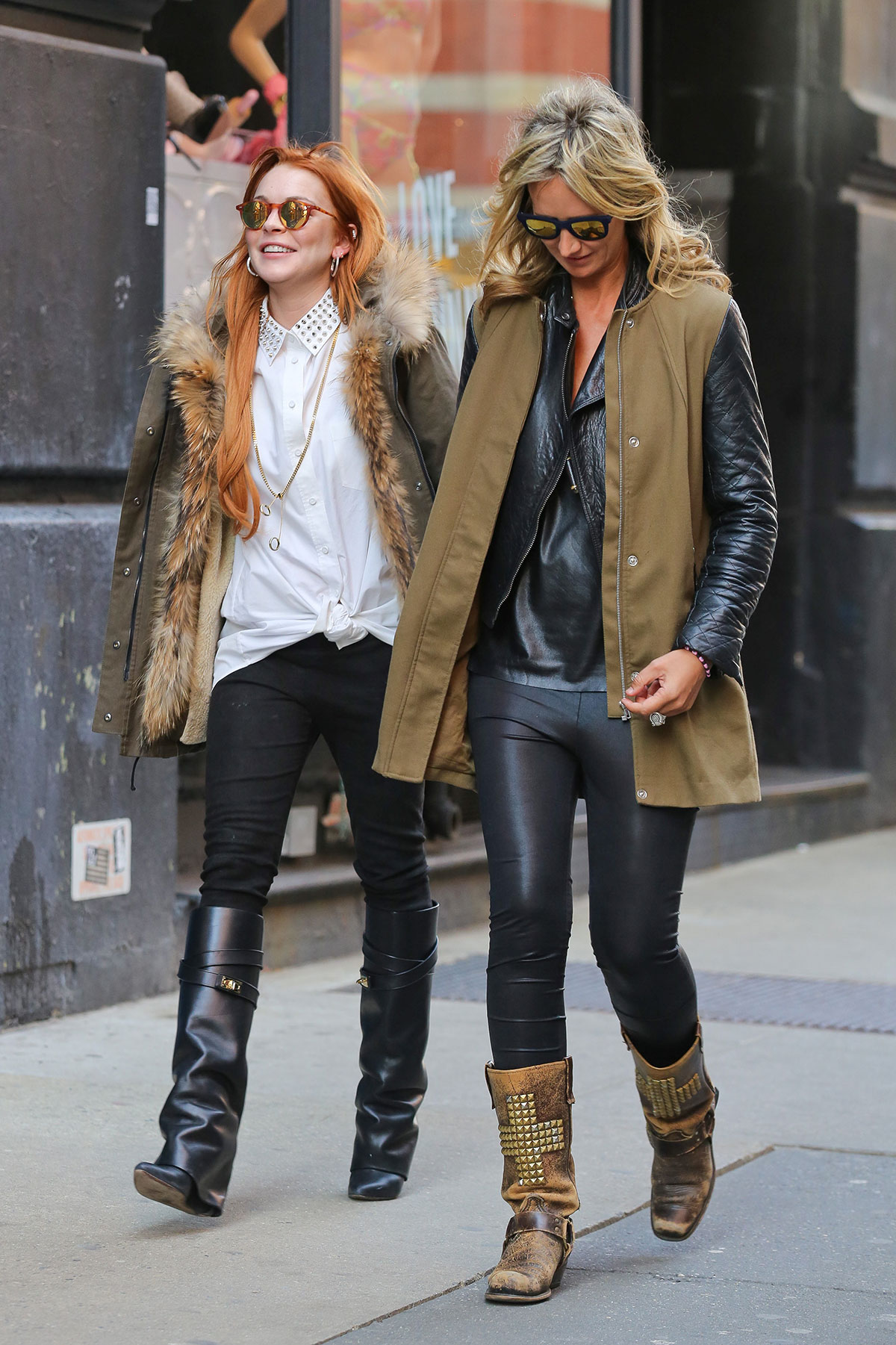 Lindsay Lohan taking a stroll with former model Lady Victoria Hervey