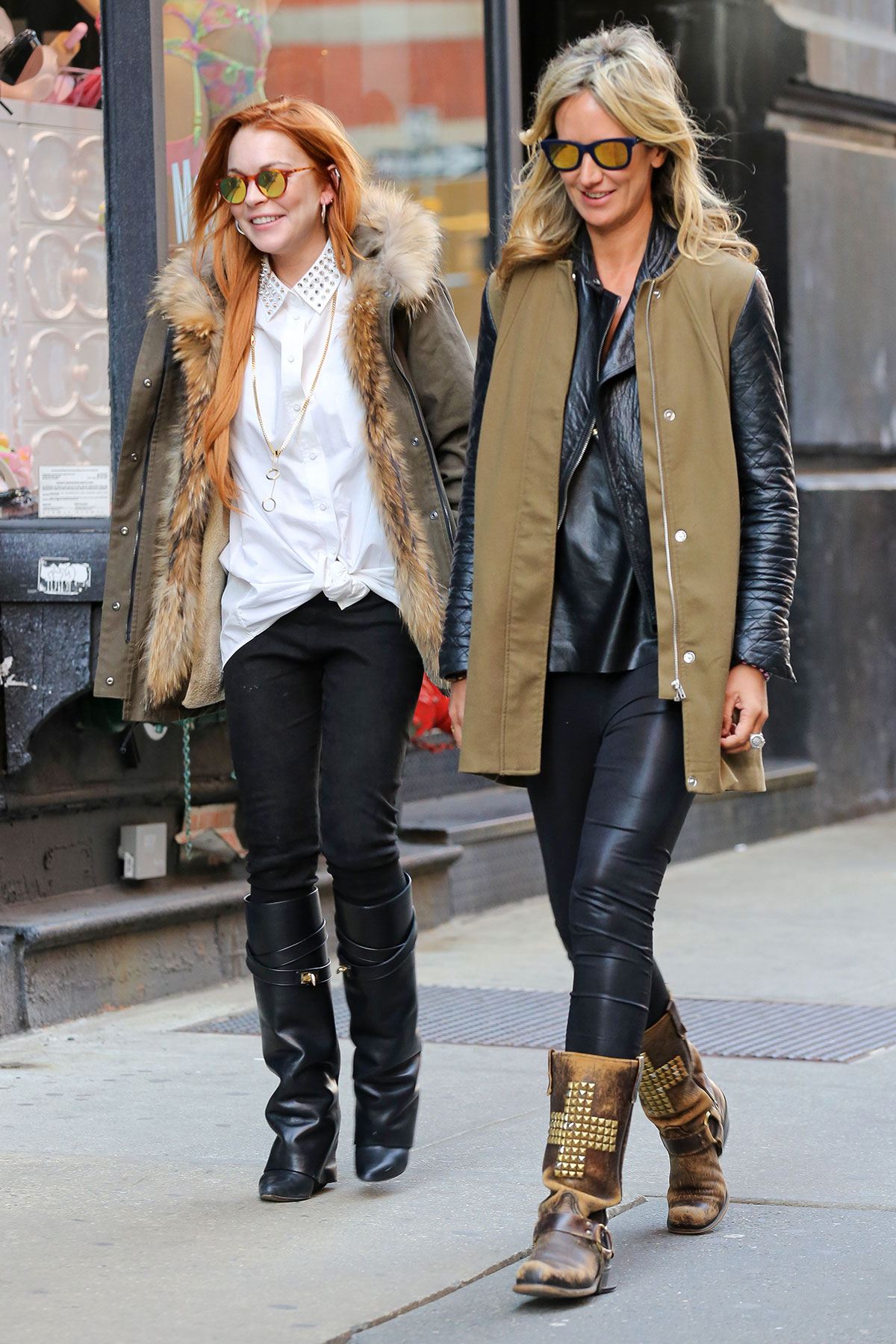 Lindsay Lohan taking a stroll with former model Lady Victoria Hervey