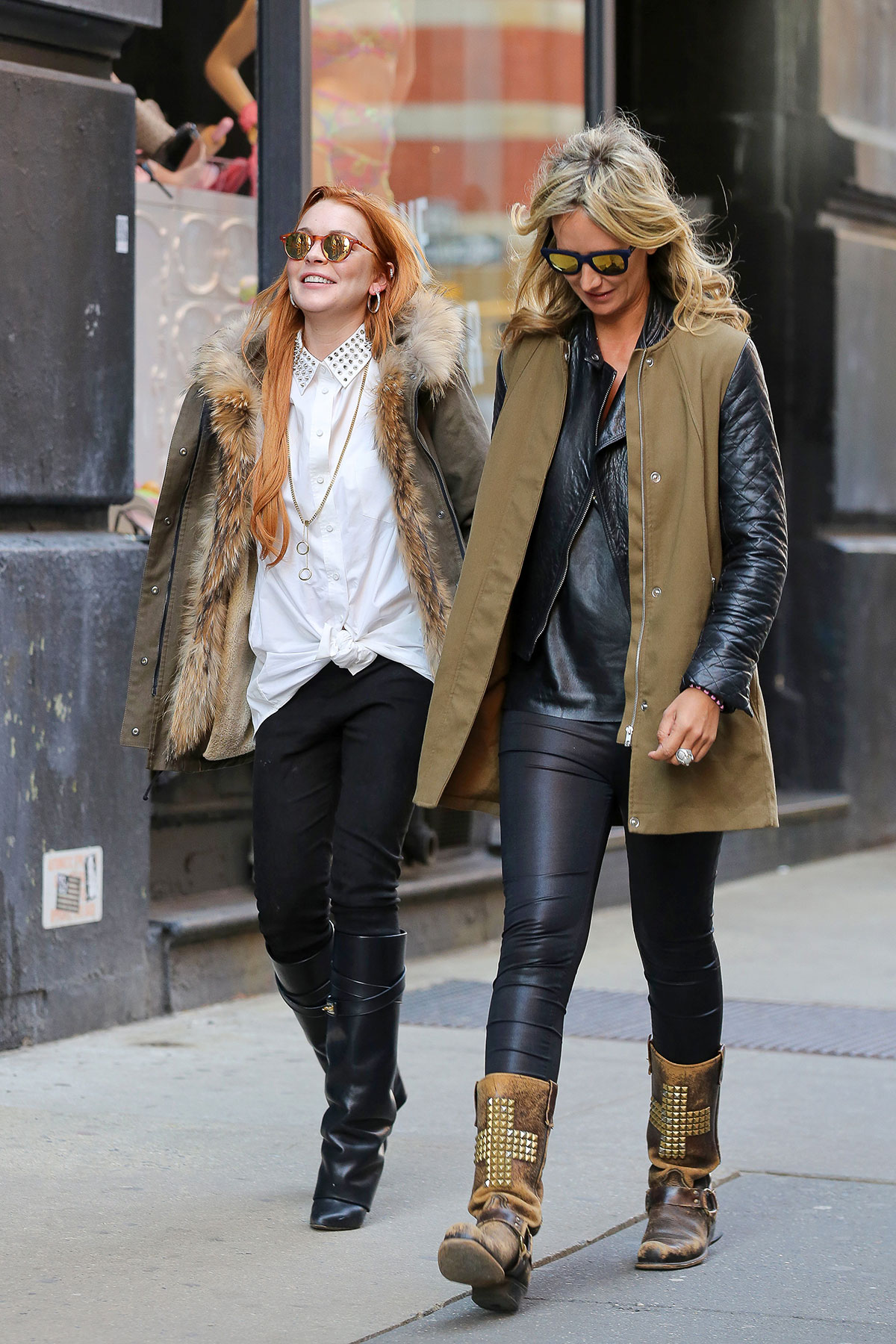 Lindsay Lohan taking a stroll with former model Lady Victoria Hervey