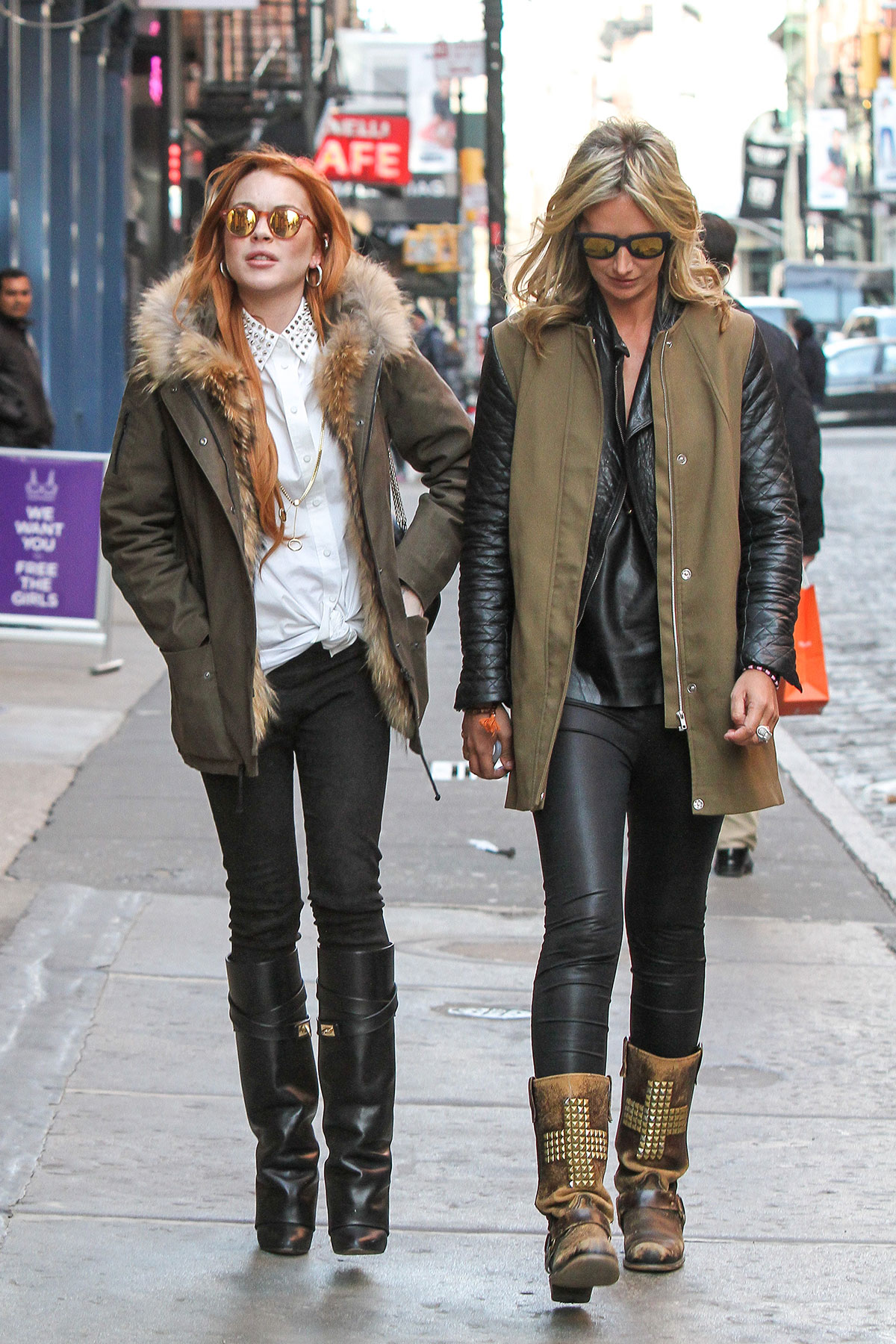 Lindsay Lohan taking a stroll with former model Lady Victoria Hervey