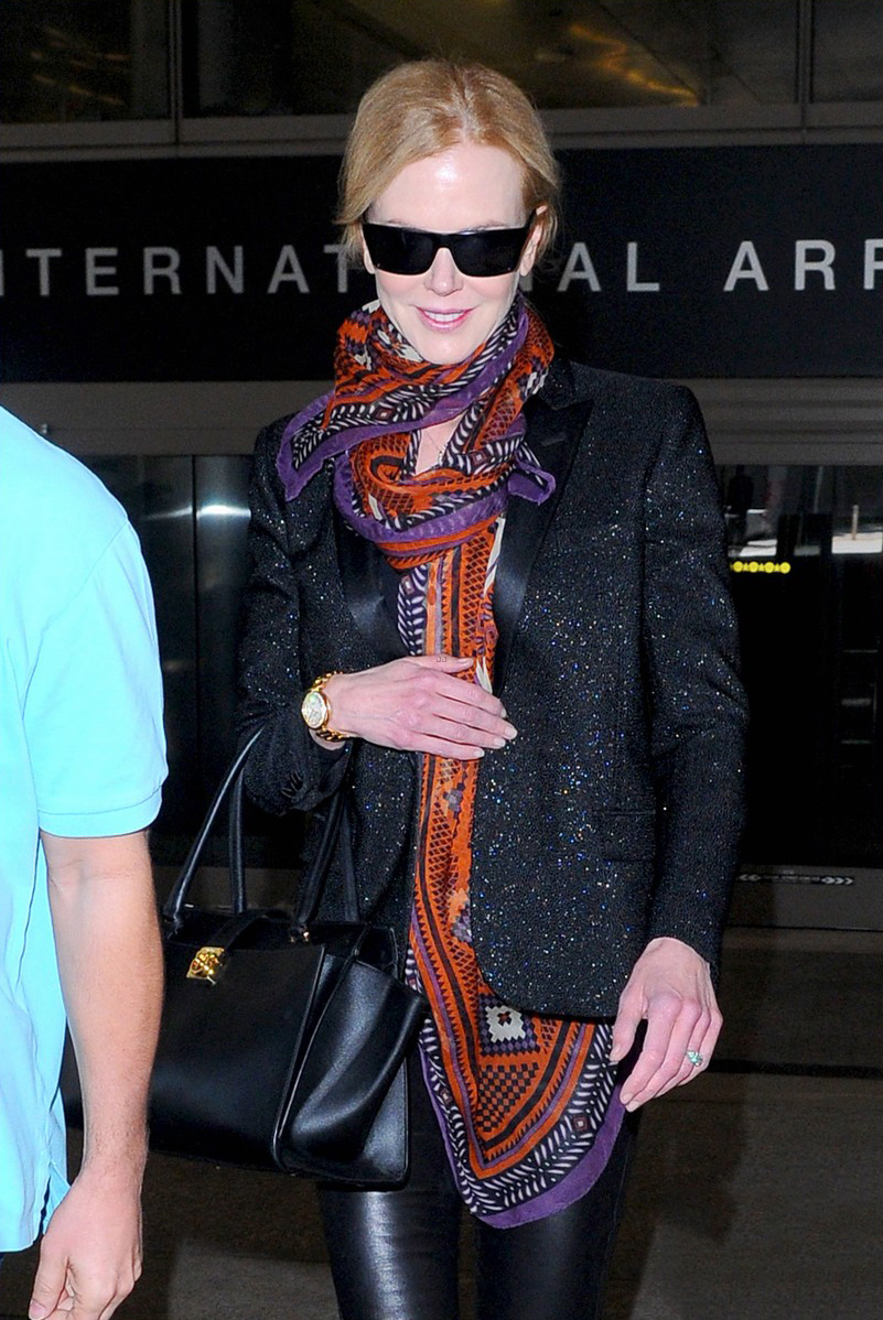 Nicole Kidman rocks leather pants while touching down at LAX Airport