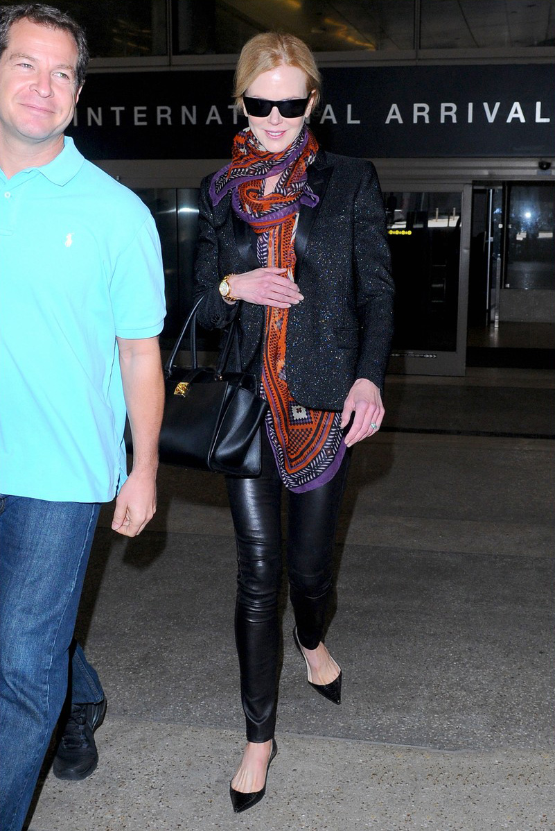 Nicole Kidman rocks leather pants while touching down at LAX Airport