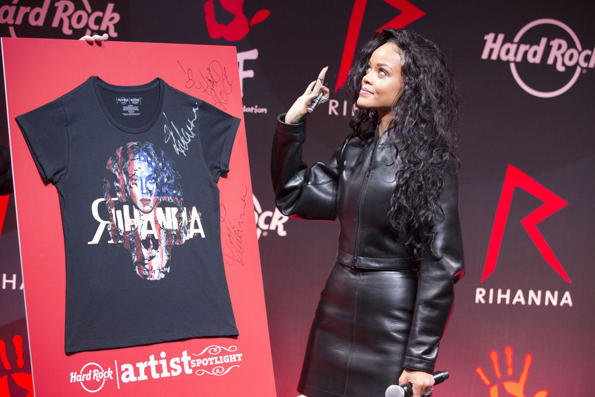 Rihanna attends Charity T-Shirt release with Hard Rock Cafe Paris