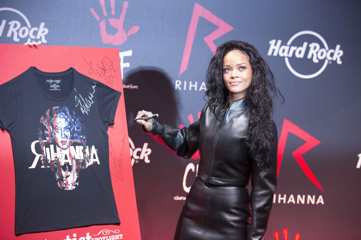 Rihanna attends Charity T-Shirt release with Hard Rock Cafe Paris