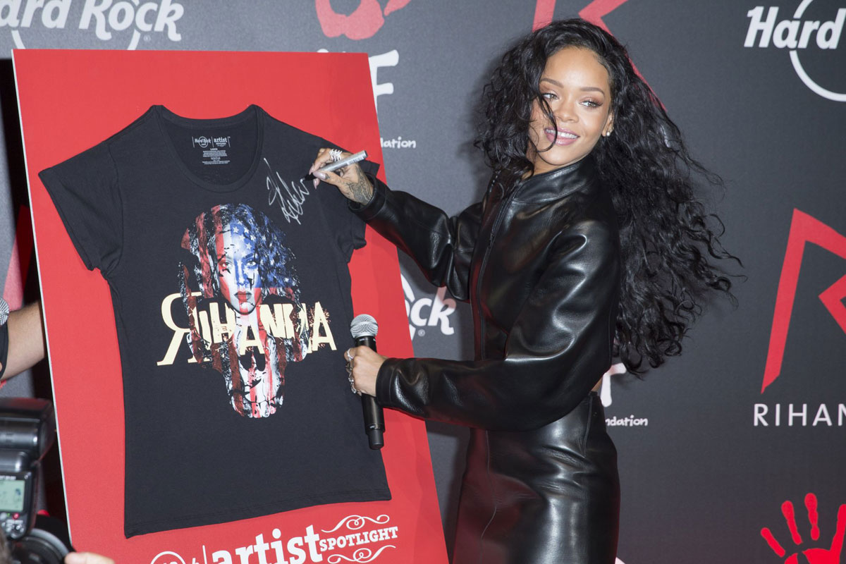 Rihanna attends Charity T-Shirt release with Hard Rock Cafe Paris