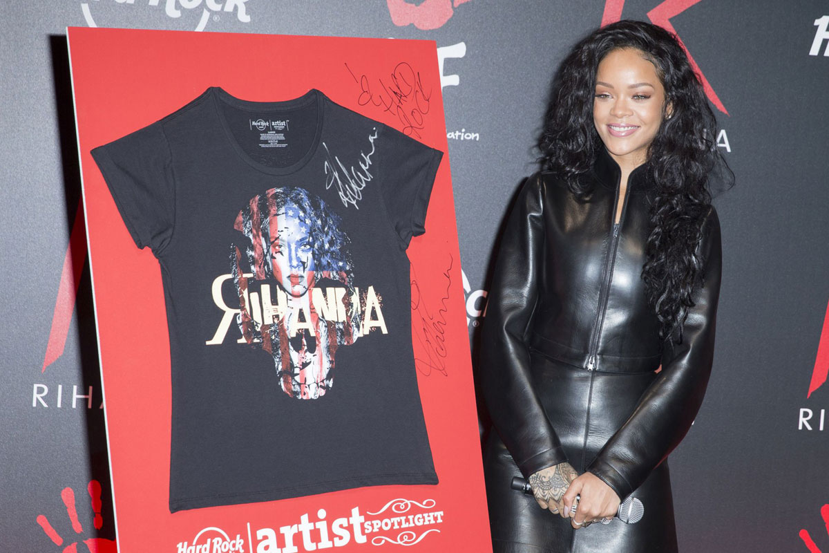 Rihanna attends Charity T-Shirt release with Hard Rock Cafe Paris