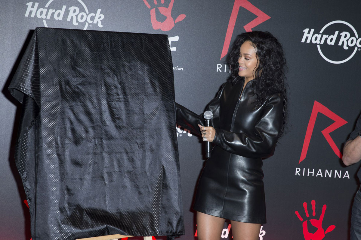 Rihanna attends Charity T-Shirt release with Hard Rock Cafe Paris