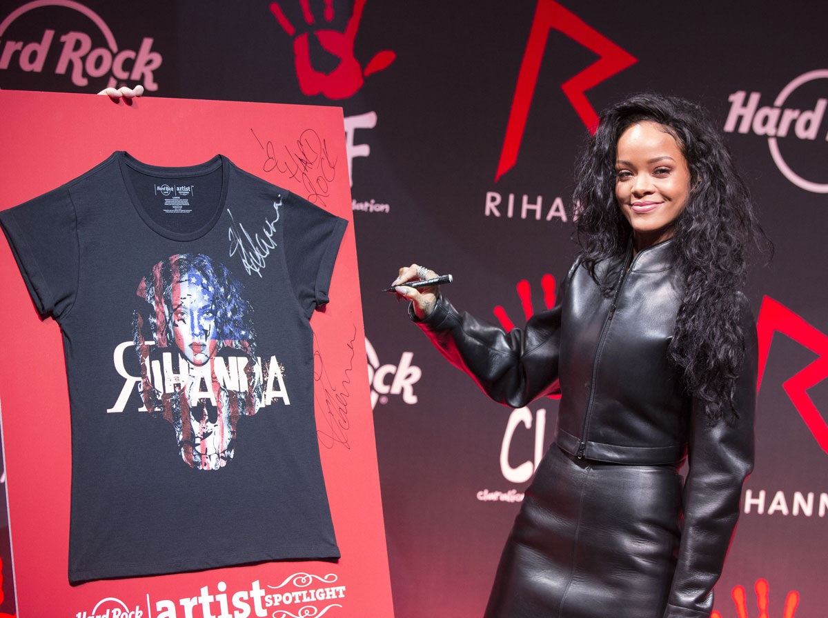 Rihanna attends Charity T-Shirt release with Hard Rock Cafe Paris