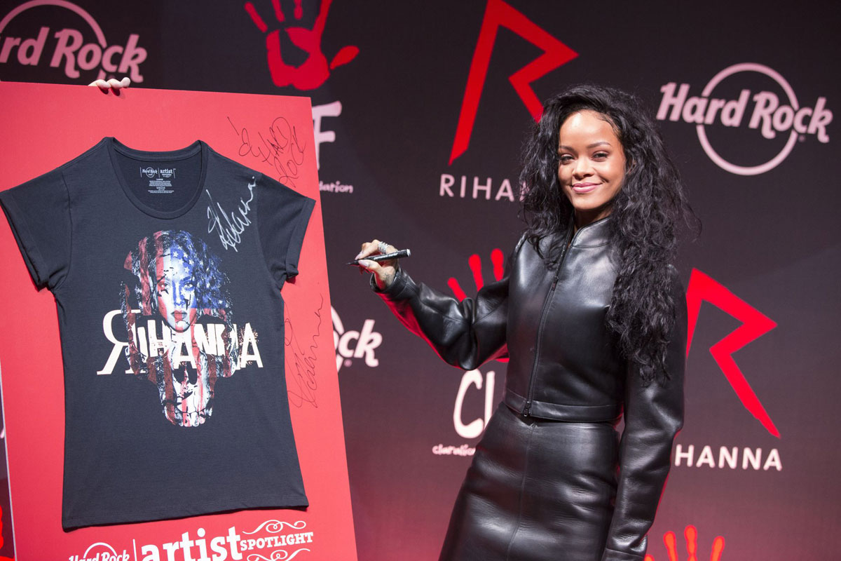 Rihanna attends Charity T-Shirt release with Hard Rock Cafe Paris