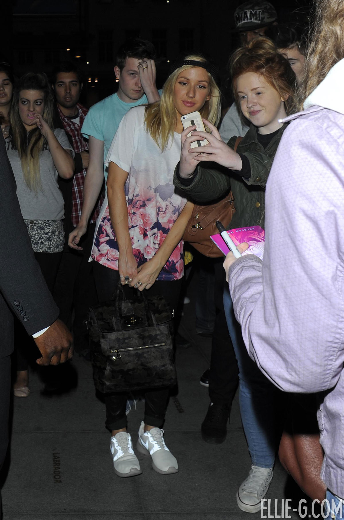 Ellie Goulding greets her fans outside the BBC Radio1