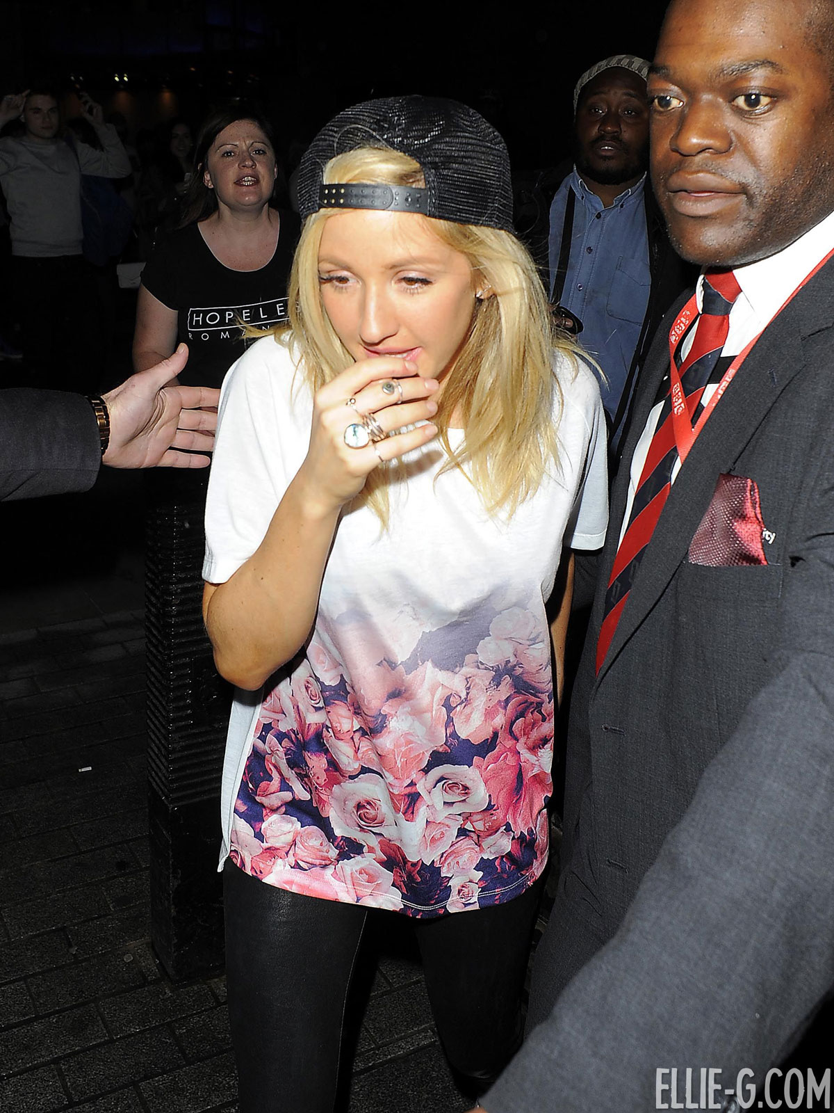 Ellie Goulding greets her fans outside the BBC Radio1